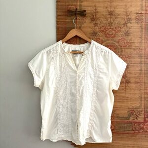 Vintage White Embroidered Cotton Short Sleeve Blouse